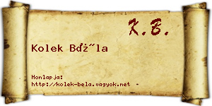 Kolek Béla névjegykártya